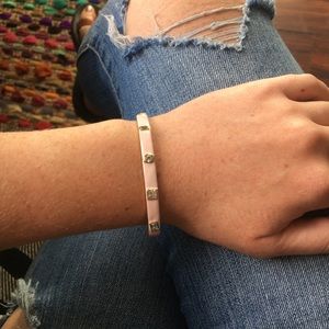 Pale Pink Enamel Gold and White Sapphire bangle